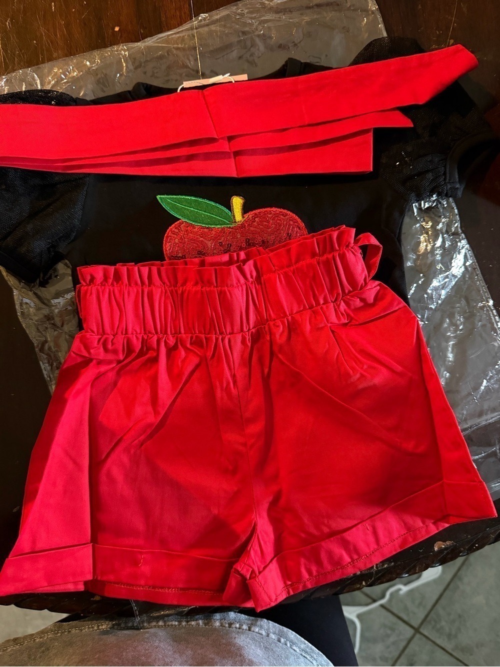 Mia Belle Girls Black Red Apple Sequin Top Shorts Set 2T - Picture 7 of 7